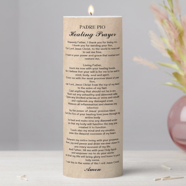 Powerful Healing Prayer by Padre Pio Christian Pillar Candle (In Situ)