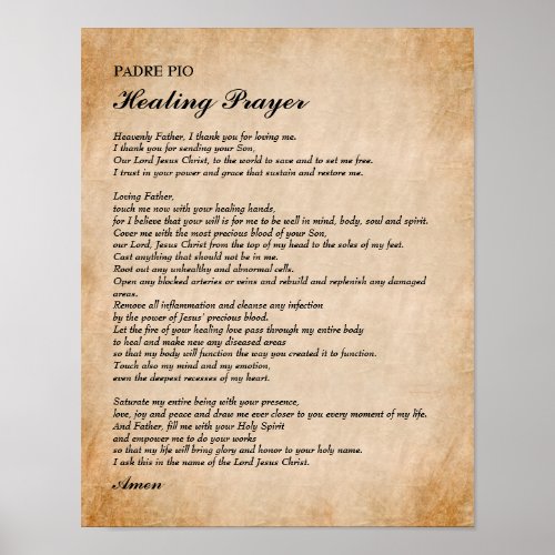 Powerful Healing Prayer by Padre Pio Poster