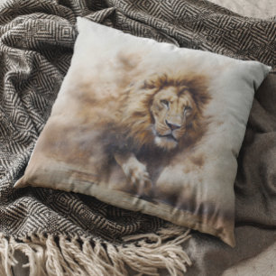Powerful Lion Blowing Sands Safari jungle Throw Pillow