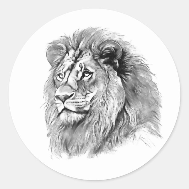 Powerful Lion Portrait Classic Round Sticker (Front)