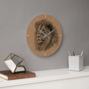 Powerful Lion Portrait Large Clock