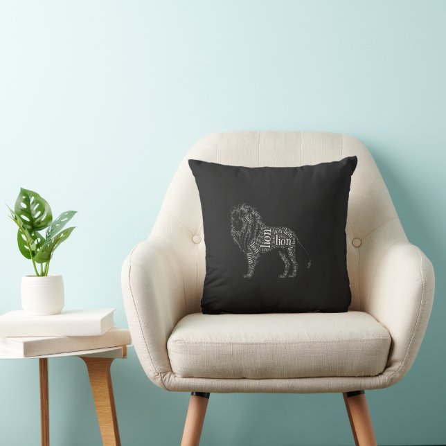 Powerful Lion Typography Design T-Shirt Throw Pillow (Chair)