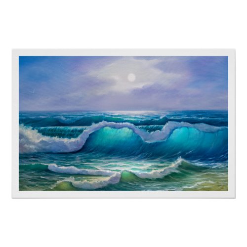 Powerful Ocean Painting Poster