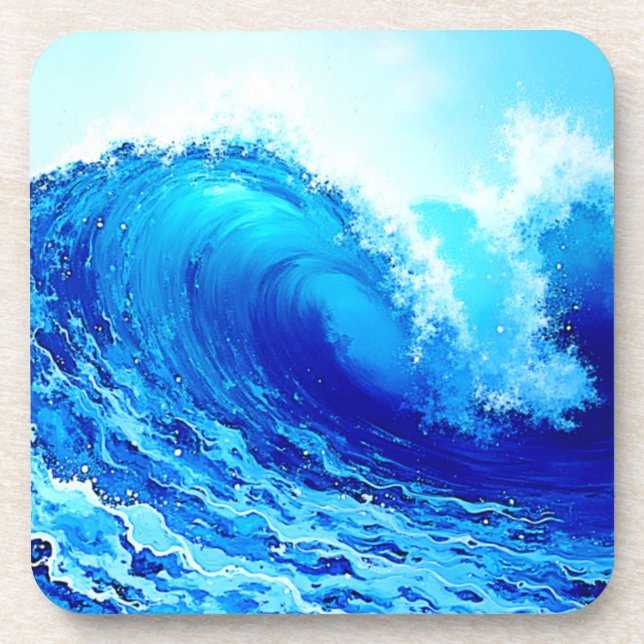 Powerful Ocean Wave Surge Design Beverage Coaster (Front)