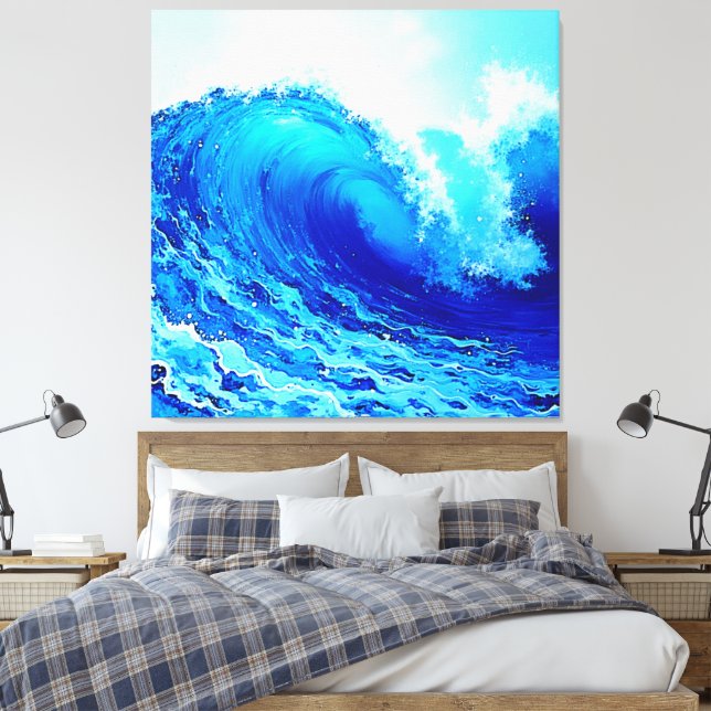 Powerful Ocean Wave Surge Design Canvas Print (Insitu(Bedroom))