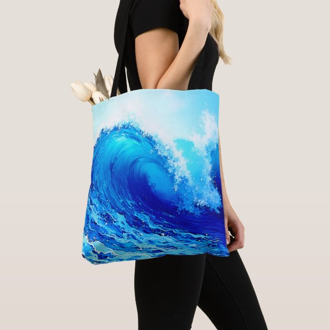 Powerful Ocean Wave Surge Design Tote Bag (Close Up)