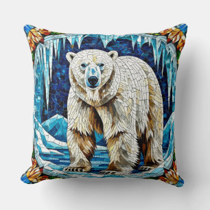 Powerful Polar Bear In Frozen Arctic Landscape Throw Pillow