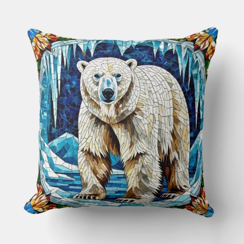 Powerful Polar Bear In Frozen Arctic Landscape Throw Pillow