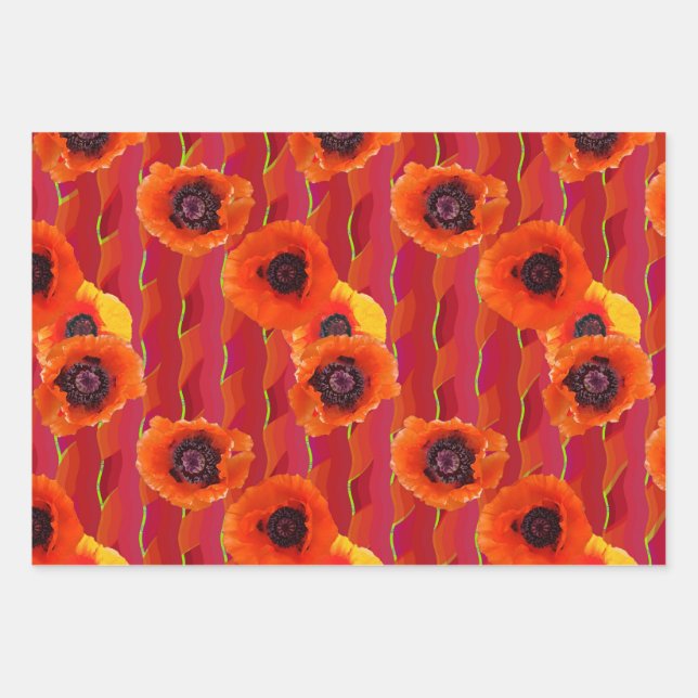 Powerful Poppies Wrapping Paper Sheets (Front)