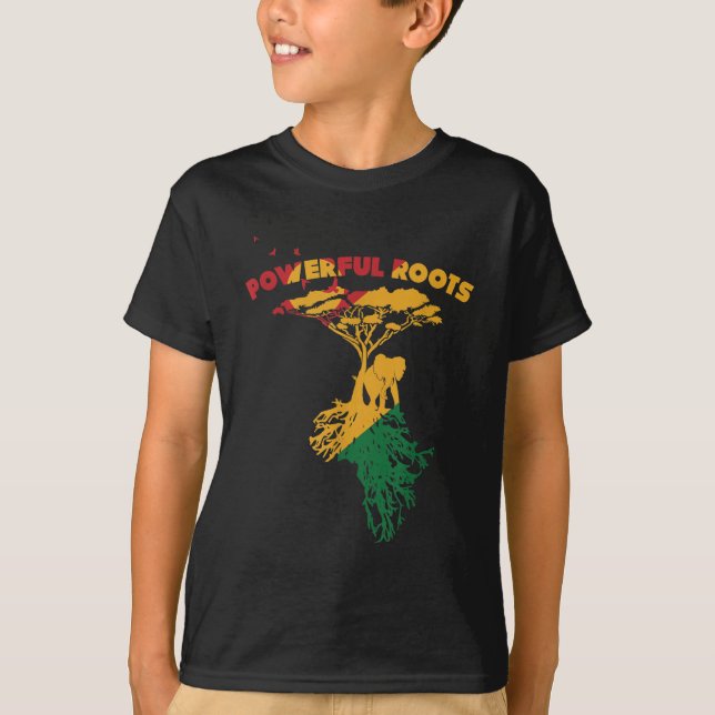 Powerful Roots Afro African American Pride Black P T-Shirt (Front)