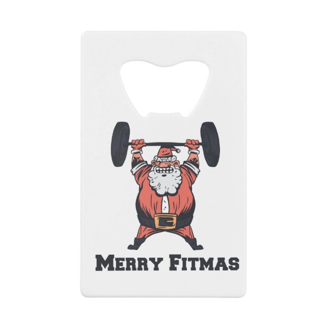 Powerful Santa Claus Weights Lifting Credit Card Bottle Opener (Front)