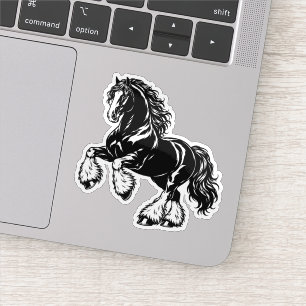 Powerful Shire Horse Black and White Illustration Sticker