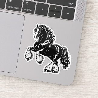 Powerful Shire Horse Black and White Illustration Sticker