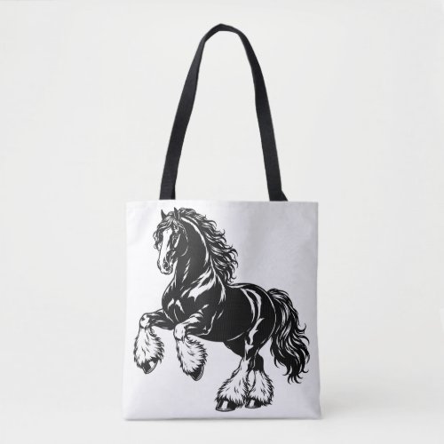Powerful Shire Horse Black and White Illustration Tote Bag