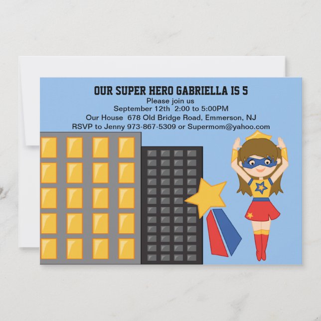 Powerful Super Girl  Birthday Invitation (Front)