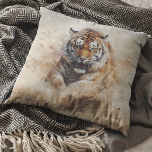 Powerful Tiger Blowing Sands Safari jungle Throw Pillow