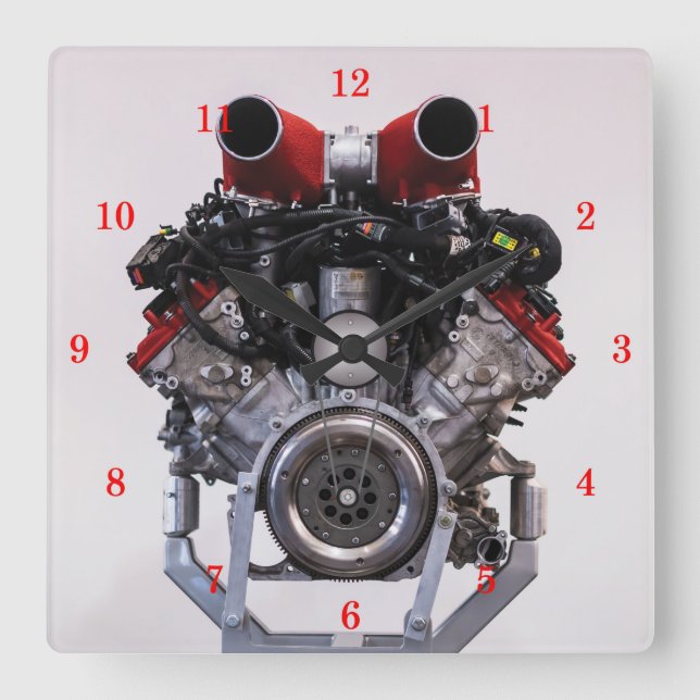 Powerful V8 Engine Square Wall Clock (Front)