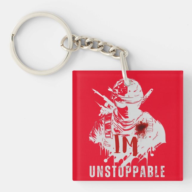 Powerful Warrior Silhouette Unstoppable Edgy Style Keychain (Front)