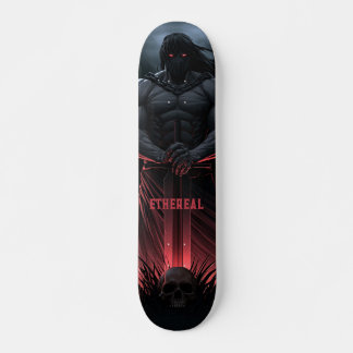 Powerful Warrior with Sword and Skull Fantasy Skateboard