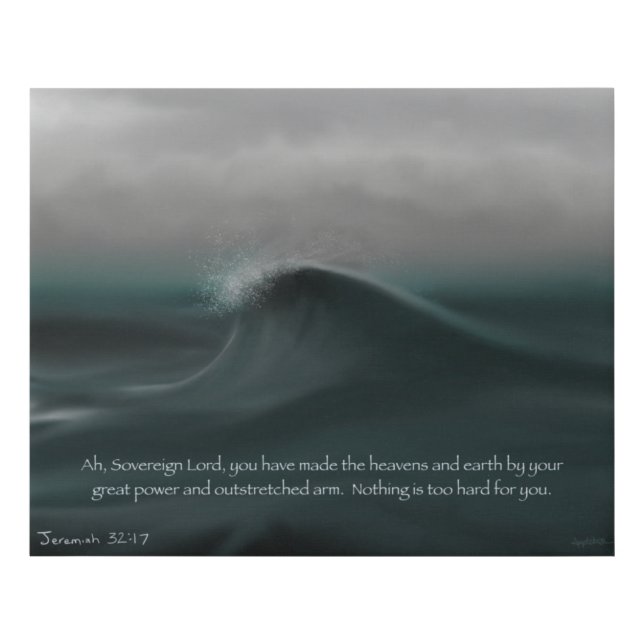 Powerful wave with scripture faux canvas print (Front)