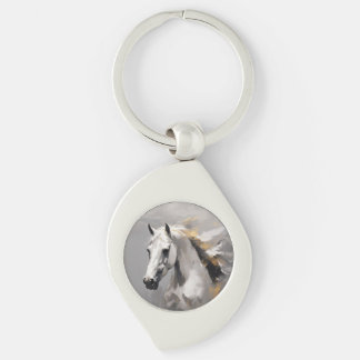 Powerful White Horse Portrait Oil Effect Keychain