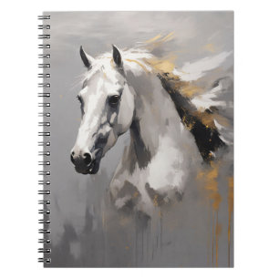 Powerful White Horse Portrait Oil Effect Notebook