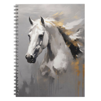 Powerful White Horse Portrait Oil Effect Notebook