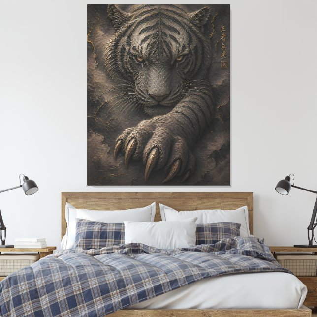 Powerful White Tiger Gold Energy Design Canvas Print (Insitu(Bedroom))