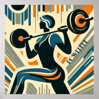 Powerful Women's Weight-lifting Art Deco Poster