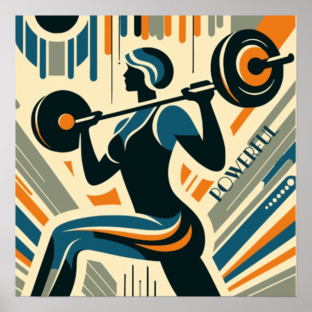 Powerful Women's Weight-lifting Art Deco Poster (Front)