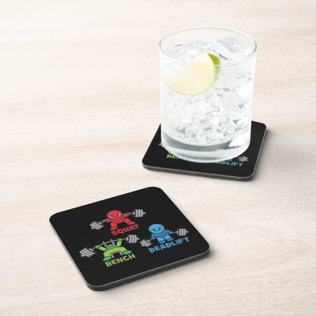 Powerlifting Kawaii - Squat, Bench Press, Deadlift Beverage Coaster (Right Side)
