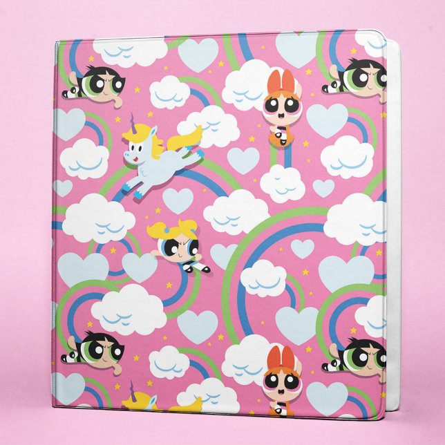 Powerpuff Girls & Donny Rainbow Pattern 3 Ring Binder (Binder with pink background)