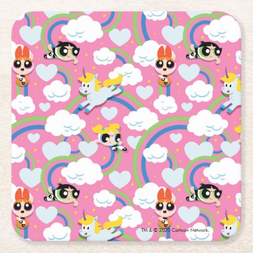 Powerpuff Girls  Donny Rainbow Pattern Square Paper Coaster