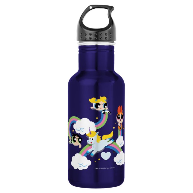 Powerpuff Girls & Donny Rainbow Pattern Stainless Steel Water Bottle (Front)