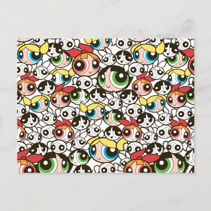 Powerpuff Girls Face Pattern Invitation Postcard Zazzle Com