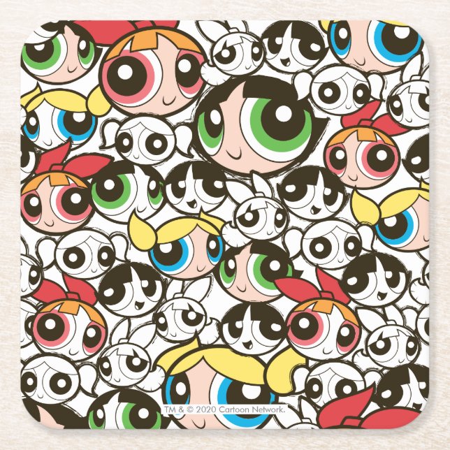 Powerpuff Girls Face Pattern Square Paper Coaster (Front)
