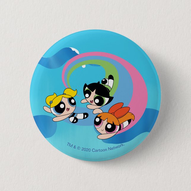 Powerpuff Girls Fly Through The Sky Button (Front)
