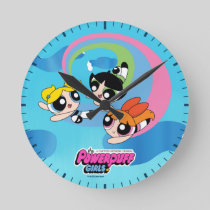 Powerpuff Girls Fly Through The Sky Round Clock