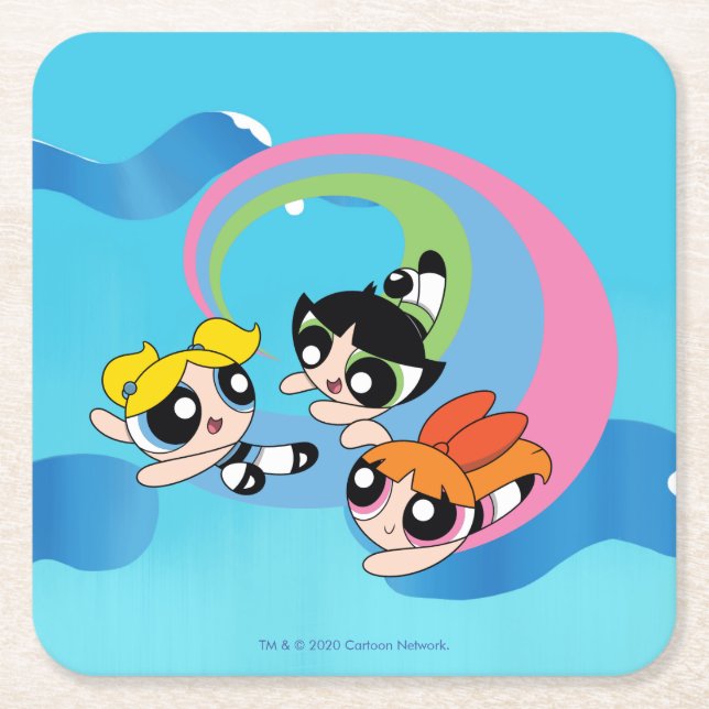 Powerpuff Girls Fly Through The Sky Square Paper Coaster (Front)
