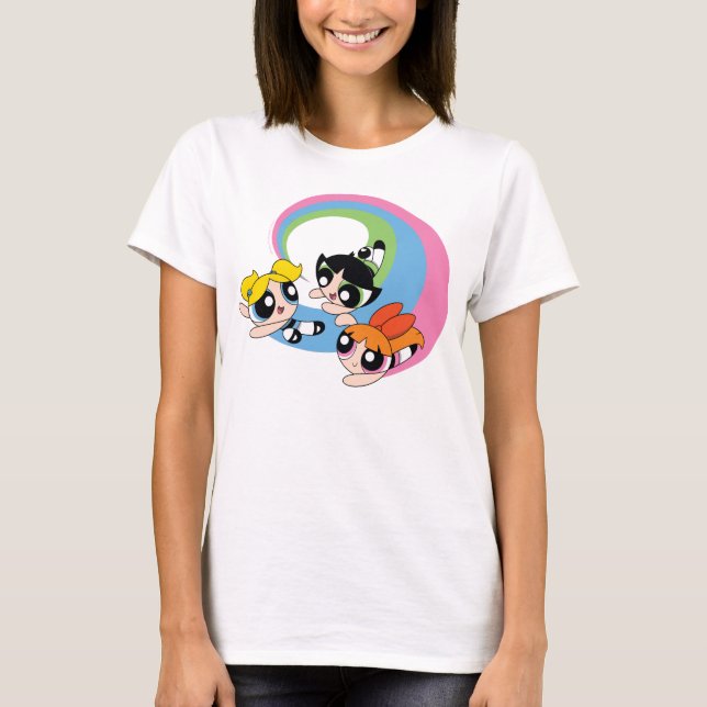 Powerpuff Girls Fly Through The Sky T-Shirt (Front)