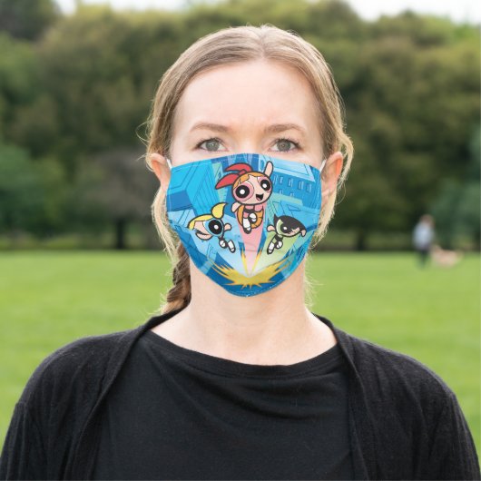 Powerpuff Girls Launch Into The Air Adult Cloth Face Mask (Outside)