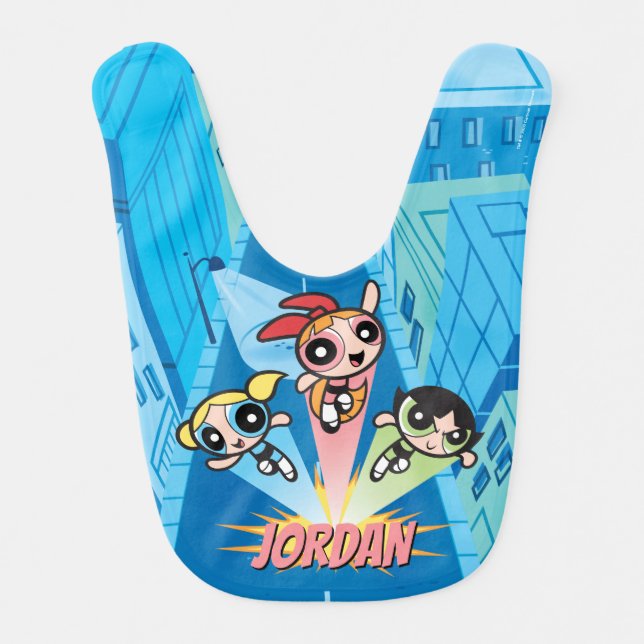 Powerpuff Girls Launch Into The Air Baby Bib (Front)