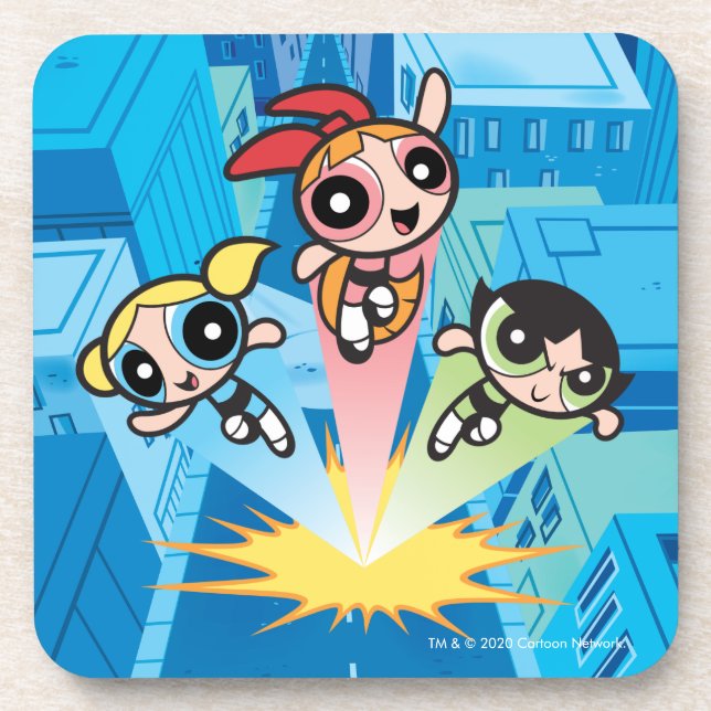 Powerpuff Girls Launch Into The Air Beverage Coaster (Front)