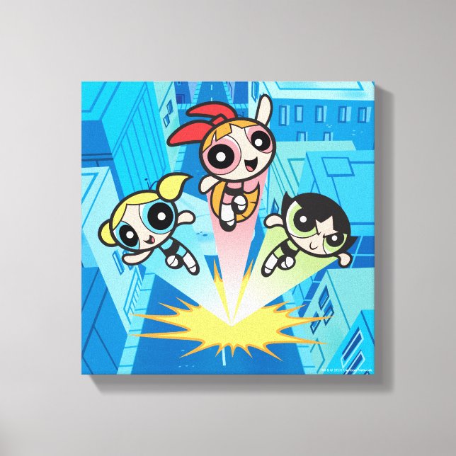 Powerpuff Girls Launch Into The Air Canvas Print (Front)
