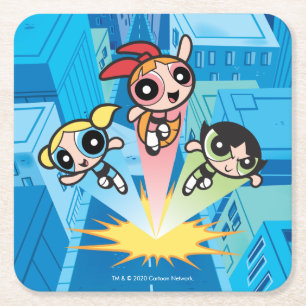Powerpuff Girls Launch Into The Air Square Paper Coaster