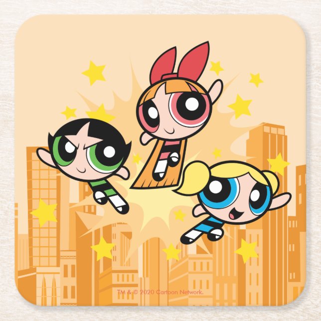 Powerpuff Girls Save The Day Square Paper Coaster (Front)