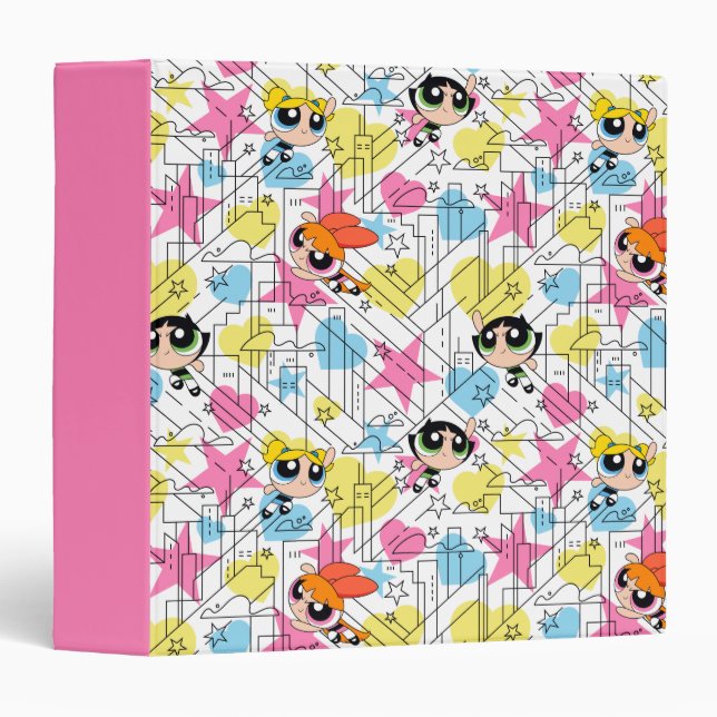 Powerpuff Girls Townsville Pattern 3 Ring Binder (Front/Spine)