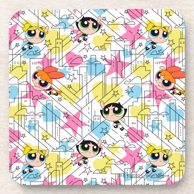 Powerpuff Girls Townsville Pattern Beverage Coaster (Front)