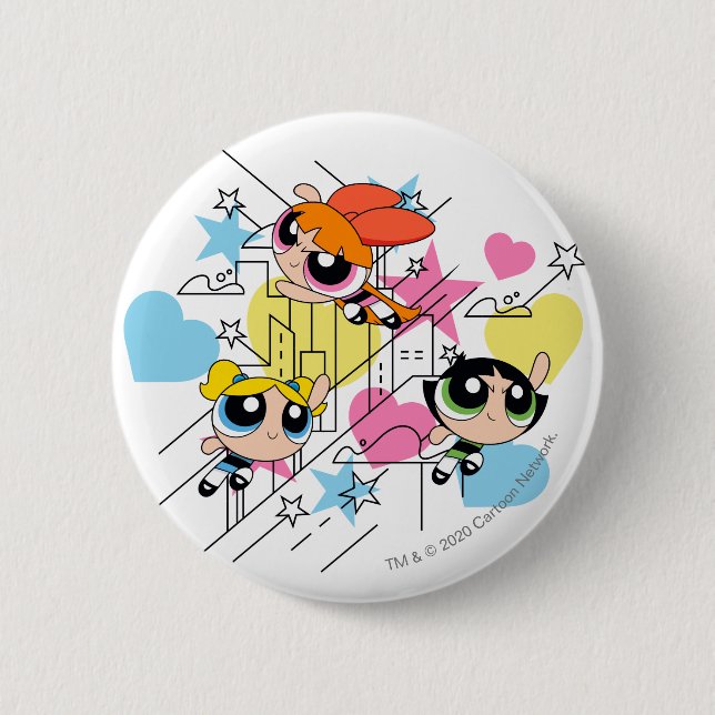 Powerpuff Girls Townsville Pattern Button (Front)