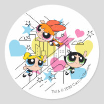 Powerpuff Girls Townsville Pattern Classic Round Sticker